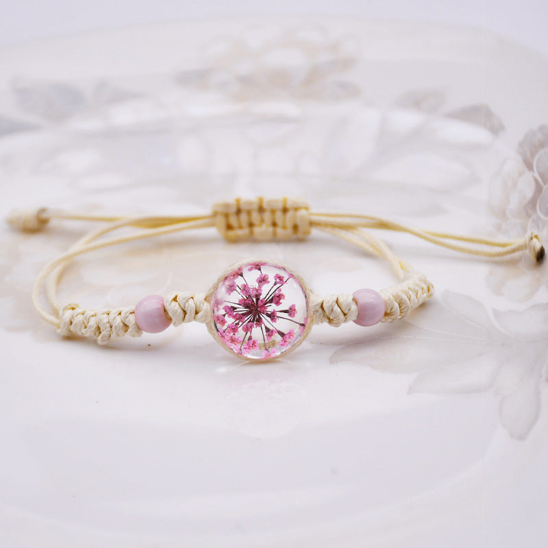 Wholesale Handmade Hemp Cotton Weaving Dried Flower Tree Of Life Color Elastic Bracelet